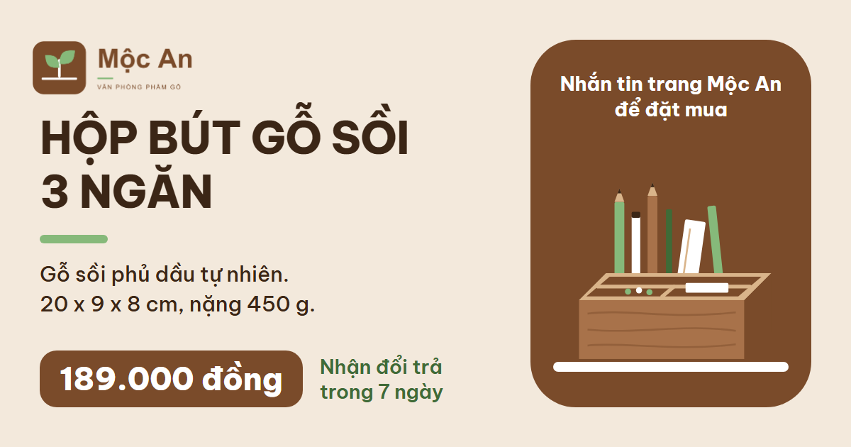 Ảnh Facebook hộp bút gỗ sồi của Mộc An